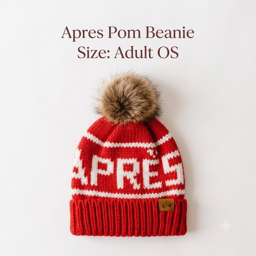 Panache Apparel Co Apres Pom Beanie Adult OS Red White Ski Gorpcore